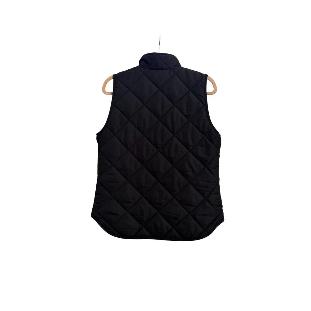 J.Crew Quilted Puffer Vest Womens Small Black Excellent Lightweight Gold Zip‎